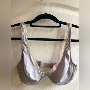 Victoria’s Secret sheer unlined Demi bra, 32C, purple with light pink lace